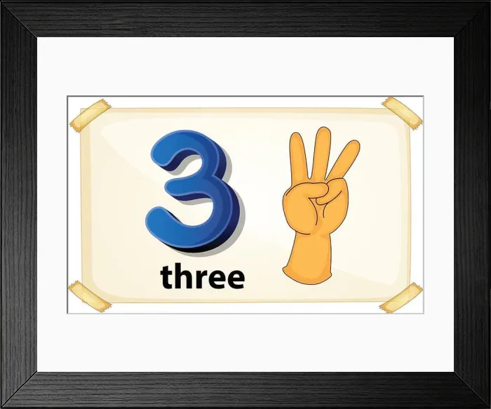 Framed Print : Illustration of a flashcard number three Framed Print : Illustration of a flashcard number three