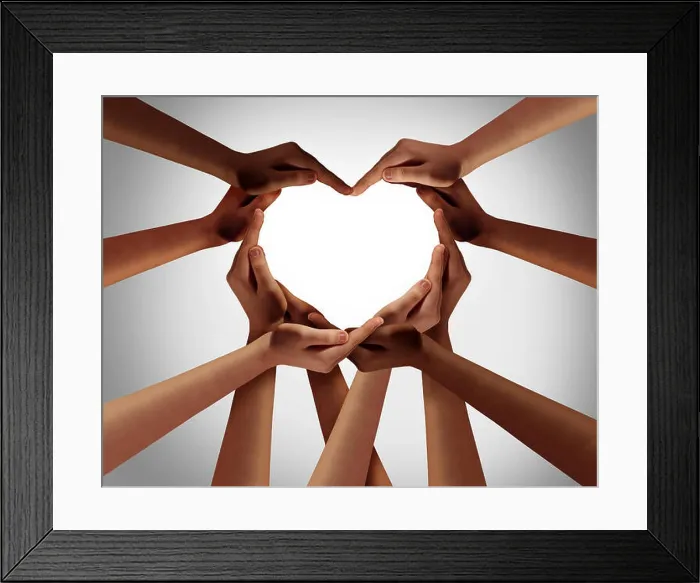 Framed Print : Heart hands as a group of diverse people hands connected together shaped as a love symbol expressing the feeling of Framed Print : Heart hands as a group of diverse people hands connected together shaped as a love symbol expressing the feeling of