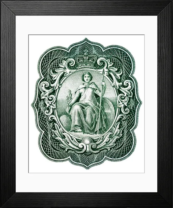 Framed Print : Seated Britannia from 1 Pound banknote, UK, 1955 Framed Print : Seated Britannia from 1 Pound banknote, UK, 1955