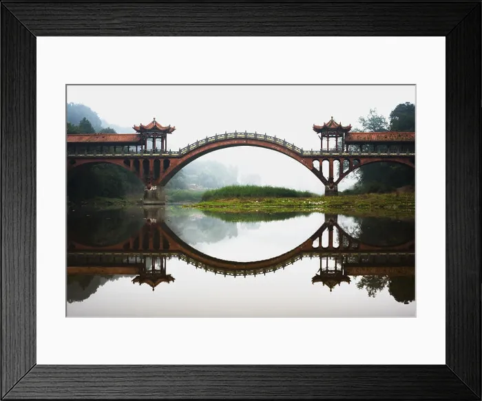Framed Print : Ancient Haoshang bridge near the Giant Budda in Leshan, Sichuan province, China