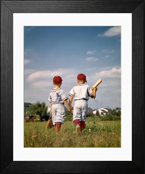 Framed Print : 1960s TWO BOYS BROTHERS WEARING LITTLE LEAGUE BASEBALL UNIFORMS HOLDING HANDS WALKING AWAY FROM CAMERA - kj3545 HAR001 Framed Print : 1960s TWO BOYS BROTHERS WEARING LITTLE LEAGUE BASEBALL UNIFORMS HOLDING HANDS WALKING AWAY FROM CAMERA - kj3545 HAR001