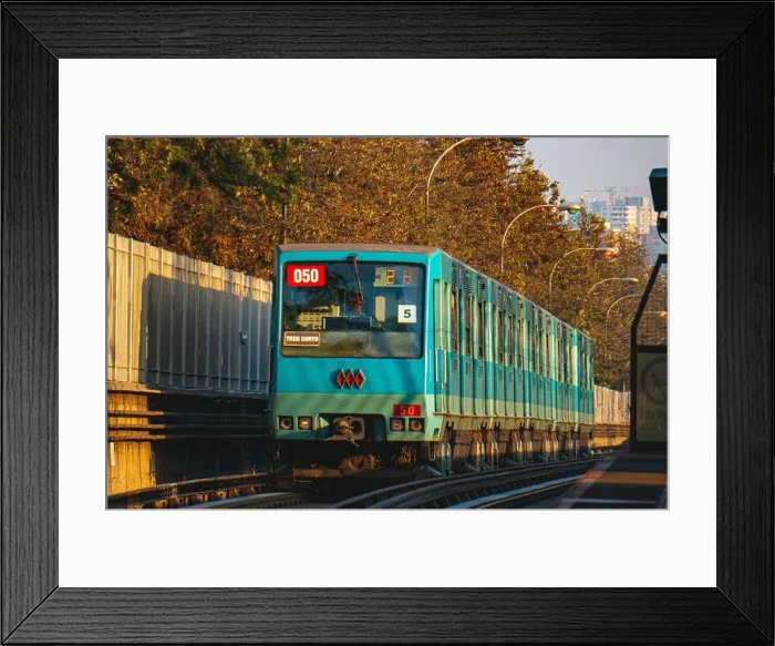 Framed Print : SANTIAGO, CHILE - APRIL 2019: A Santiago Metro train at Line 2 Framed Print : SANTIAGO, CHILE - APRIL 2019: A Santiago Metro train at Line 2