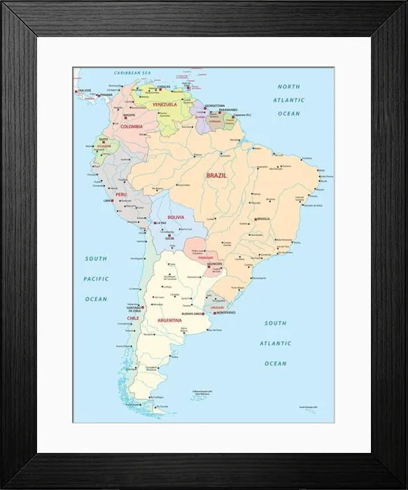 Framed Print : political map of south america Framed Print : political map of south america