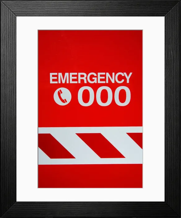 Framed Print : 000 triple zero emergency number on fire engine Framed Print : 000 triple zero emergency number on fire engine