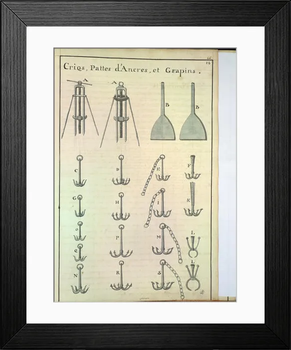 Framed Print : N / A. Français : Crics, pattes d'ancres et grappins Framed Print : N / A. Français : Crics, pattes d'ancres et grappins