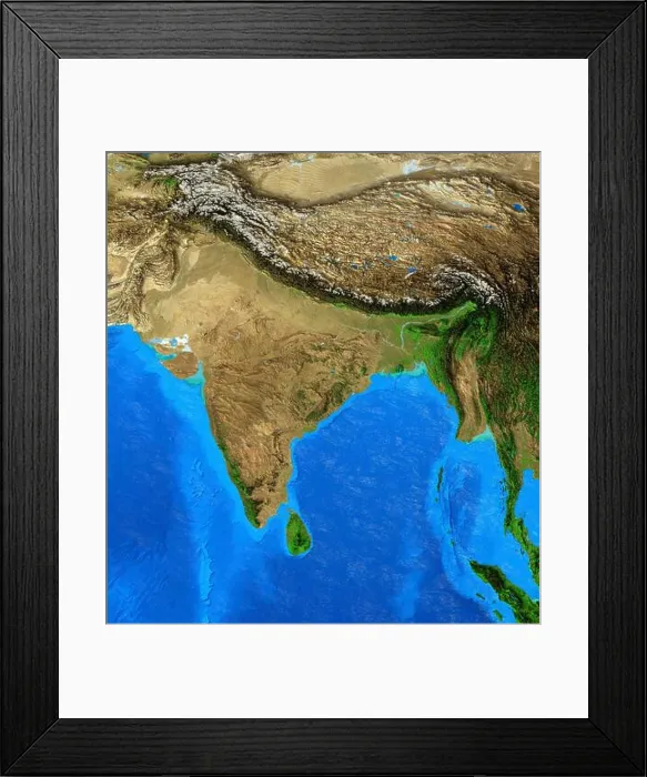 Framed Print : Physical map of India and Himalayas Framed Print : Physical map of India and Himalayas
