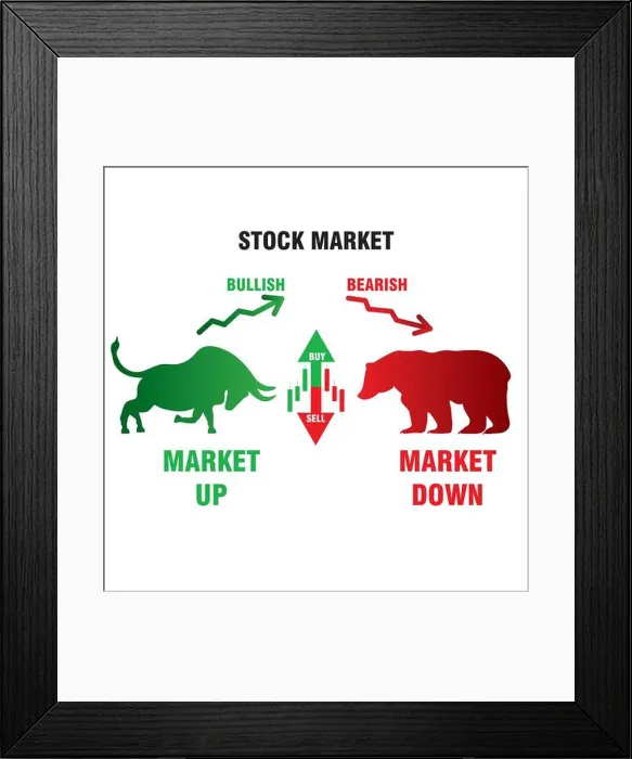 Framed Print : stock market bullish bearish market up and down trading Framed Print : stock market bullish bearish market up and down trading