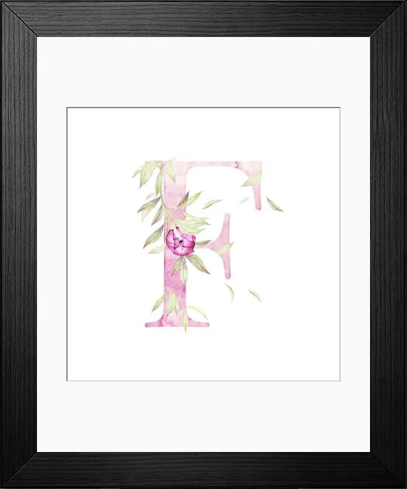 Framed Print : Big Letter F. Alphabet. Light Pink. Floral decor. Watercolor. White Background. Print quality Framed Print : Big Letter F. Alphabet. Light Pink. Floral decor. Watercolor. White Background. Print quality