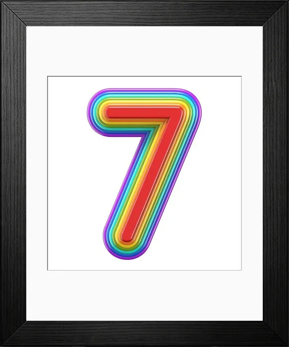 Framed Print : Concentric rainbow number 7 SEVEN 3D