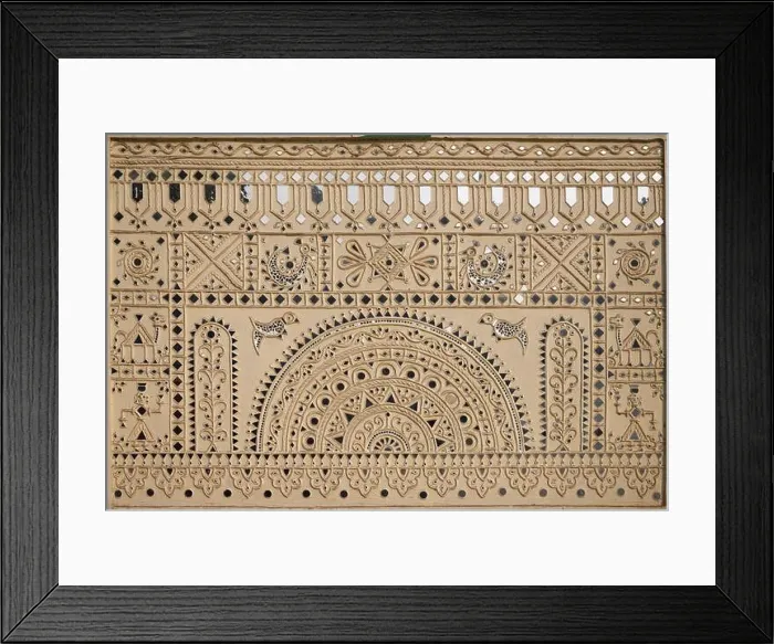 Framed Print : Mud-Mirror work is commonly known as Lipan or Lippan work in western India Framed Print : Mud-Mirror work is commonly known as Lipan or Lippan work in western India