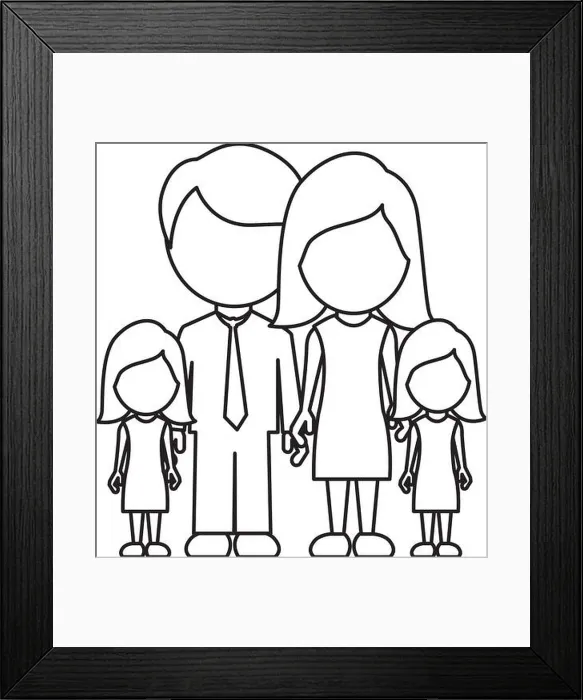 Framed Print : monochrome contour faceless with dad mom and two female daughters in formal clothes Framed Print : monochrome contour faceless with dad mom and two female daughters in formal clothes