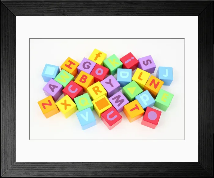 Framed Print : Colorful wooden blocks with letters Framed Print : Colorful wooden blocks with letters