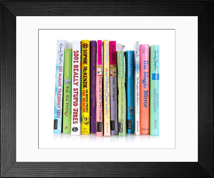 Framed Print : Collection Of Childrens Books on a White Background