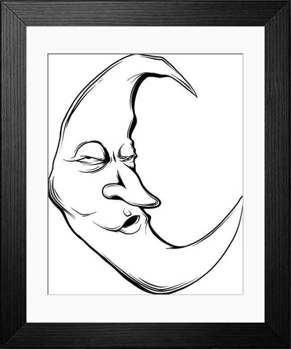 Framed Print : vector illustration crescent moon face in white background Framed Print : vector illustration crescent moon face in white background