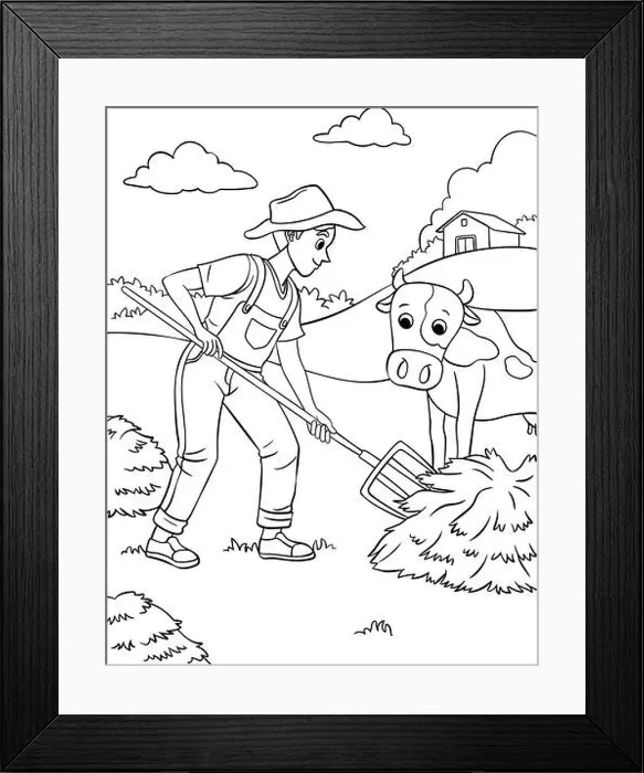 Framed Print : Farmer Coloring Page for Kids Framed Print : Farmer Coloring Page for Kids