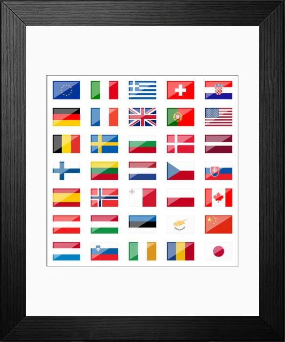 Framed Print : flags - country flags with reflection Framed Print : flags - country flags with reflection