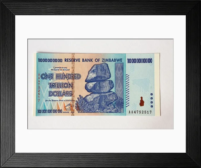 Framed Print : Reserve Bank of Zimbabwe One Hundred Trillion Dollars bank note Framed Print : Reserve Bank of Zimbabwe One Hundred Trillion Dollars bank note