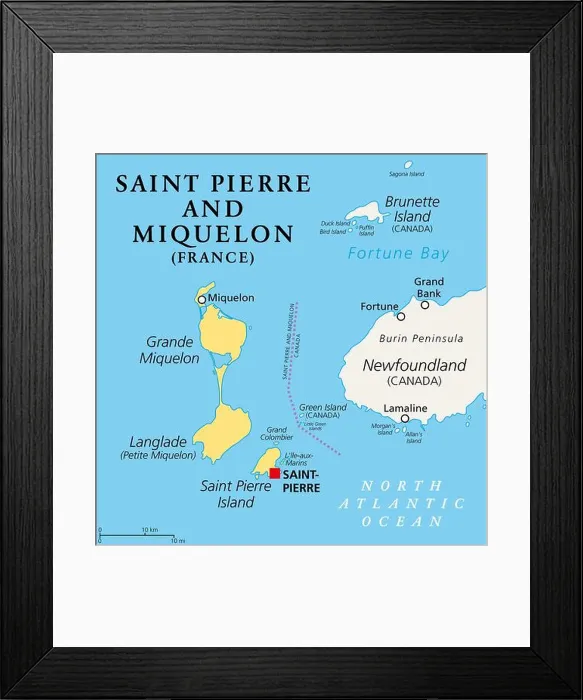 Framed Print : Saint Pierre and Miquelon, political map Framed Print : Saint Pierre and Miquelon, political map