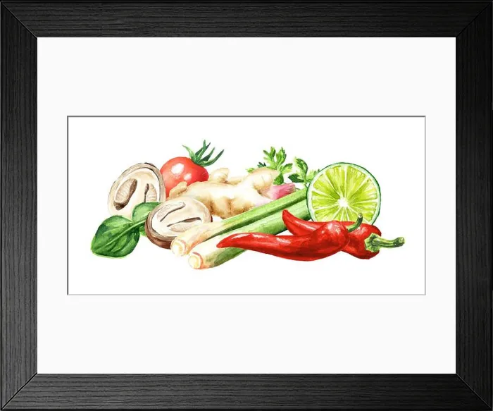 Framed Print : Asian Tom Yum soup recipe ingredients. Hand drawn watercolor illustration, isolated on white background Framed Print : Asian Tom Yum soup recipe ingredients. Hand drawn watercolor illustration, isolated on white background