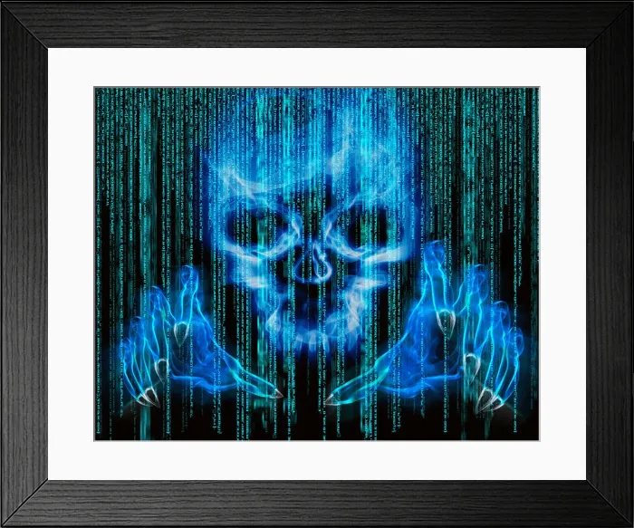Framed Print : hacker attack concept blue illustration Framed Print : hacker attack concept blue illustration