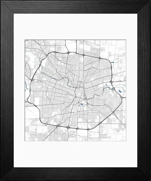 Framed Print : Map of Ciudad de Cordoba city, Argentina. Urban black and white poster. Road map image with metropolitan city area view Framed Print : Map of Ciudad de Cordoba city, Argentina. Urban black and white poster. Road map image with metropolitan city area view