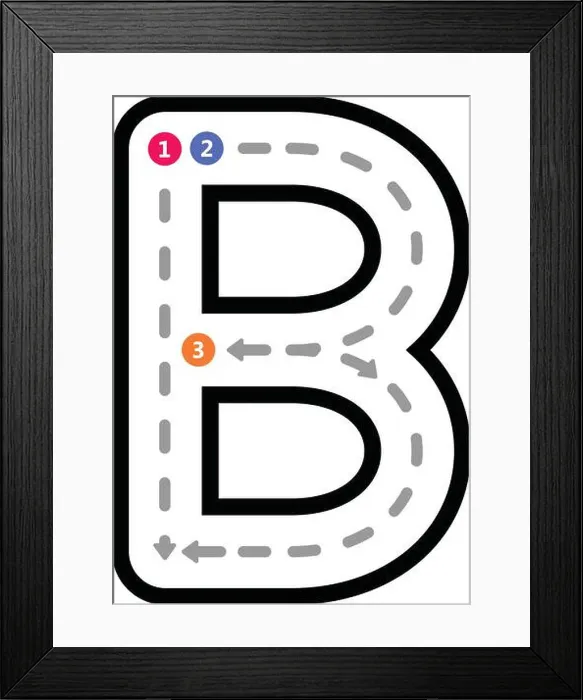 Framed Print : Tracing Alphabet uppercase capital letter B prewriting dotted line element for kindergarten Framed Print : Tracing Alphabet uppercase capital letter B prewriting dotted line element for kindergarten