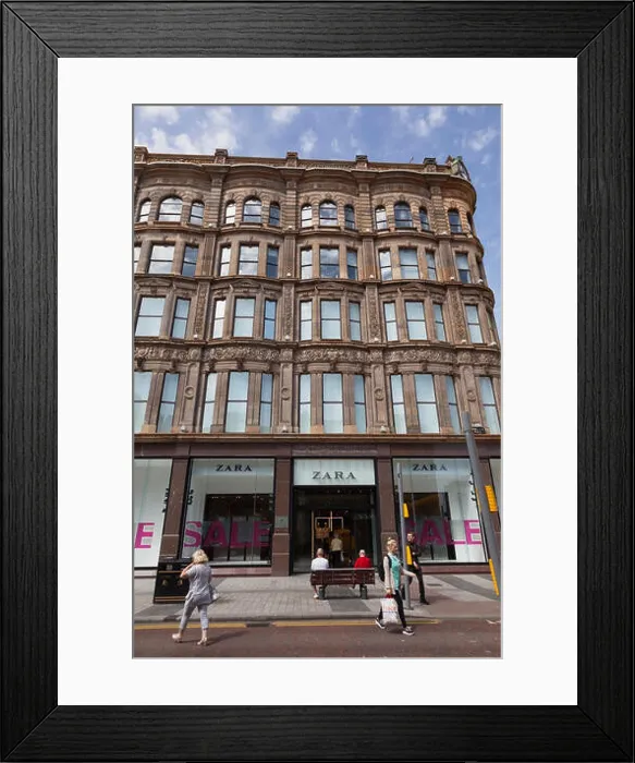 Framed Print : Ireland, North, Belfast, Donegall Place, Zara clothing shop in former Anderson & McAuley department store building Framed Print : Ireland, North, Belfast, Donegall Place, Zara clothing shop in former Anderson & McAuley department store building