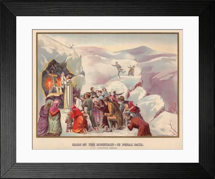 Framed Print : Mass on the Mountain in Penal Days (Christmas Morning). Ireland 1905 old print Framed Print : Mass on the Mountain in Penal Days (Christmas Morning). Ireland 1905 old print