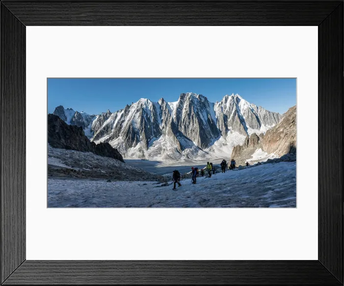 Framed Print : France, Chamonix, Argentiere Glacier, Les Droites, Les Courtes, Aiguille Verte, group of mountaineers Framed Print : France, Chamonix, Argentiere Glacier, Les Droites, Les Courtes, Aiguille Verte, group of mountaineers