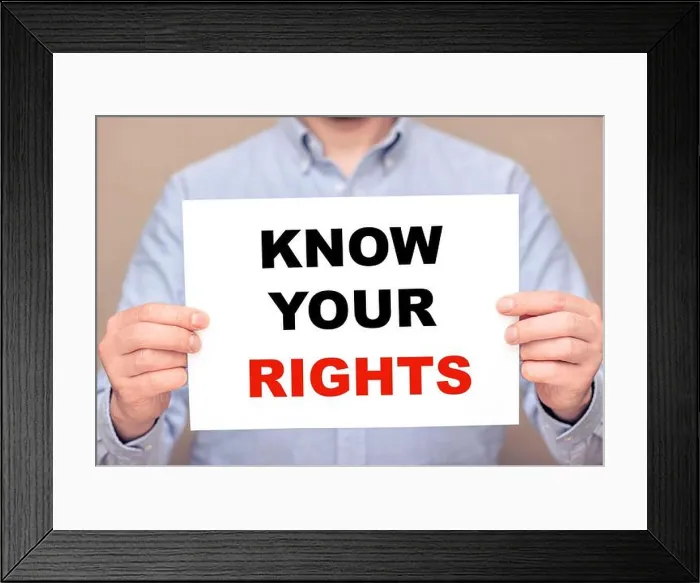 Framed Print : A man businessman holding white sheet with text Know Your Rights Framed Print : A man businessman holding white sheet with text Know Your Rights