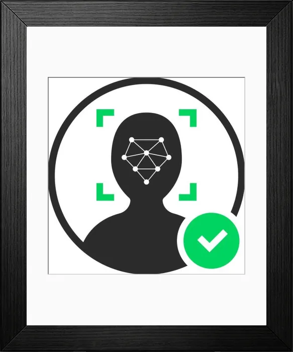 Framed Print : face id scanner logo with check mark Framed Print : face id scanner logo with check mark