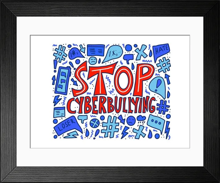 Framed Print : Stop cyberbullying slogan with design elements. Vector stylized text and decoration
