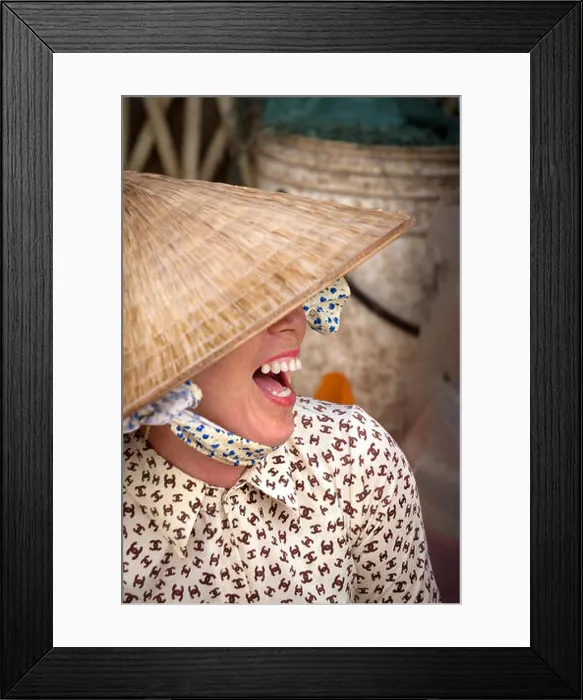 Framed Print : Portrait of Woman with traditional conical hat, Vietnam