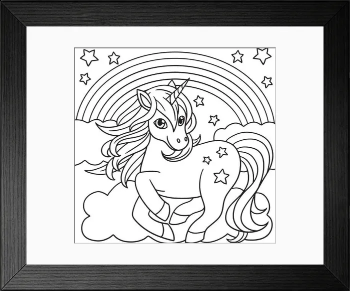 Framed Print : Unicorn Standing Under The Rainbow Coloring Page Framed Print : Unicorn Standing Under The Rainbow Coloring Page