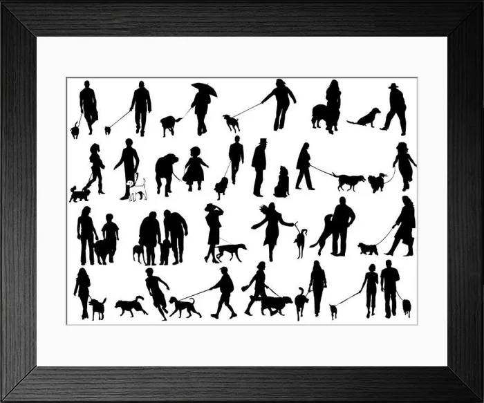 Framed Print : Vector illustration of people with dog Framed Print : Vector illustration of people with dog