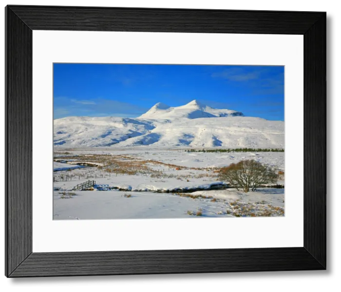 Framed Print : UK Scotland Sutherland Highland mountain of Culmore from the village of Elphin in winter Framed Print : UK Scotland Sutherland Highland mountain of Culmore from the village of Elphin in winter