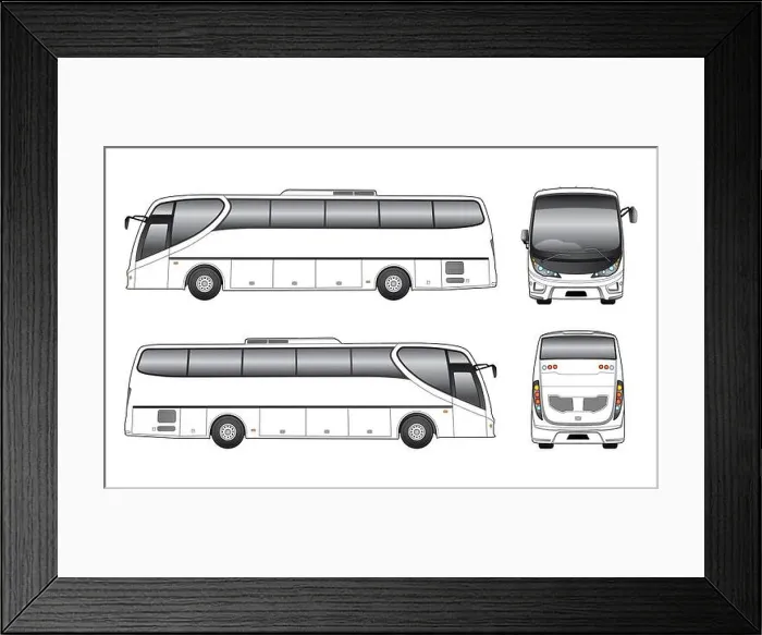 Framed Print : Vector luxury touring bus template on white background Framed Print : Vector luxury touring bus template on white background