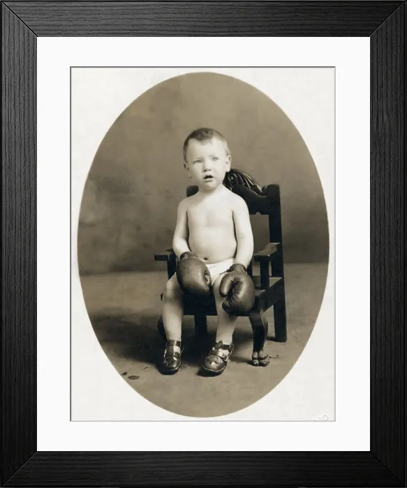 Framed Print : Vintage Photo of Small Child Wearing Boxing Gloves Framed Print : Vintage Photo of Small Child Wearing Boxing Gloves