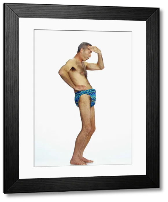 Framed Print : Man, swimming trunks, erection Framed Print : Man, swimming trunks, erection