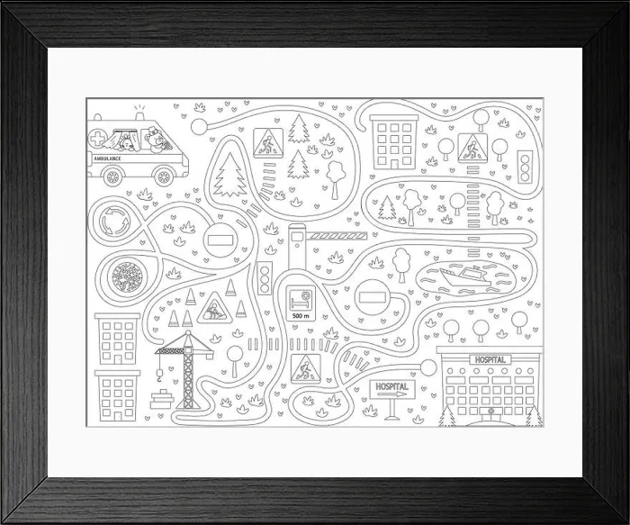 Framed Print : Medical maze for children on black background Framed Print : Medical maze for children on black background
