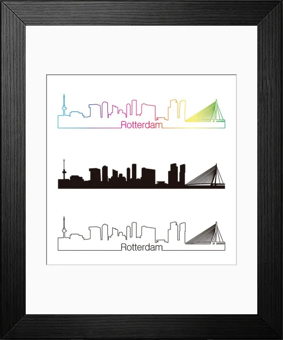 Framed Print : Rotterdam skyline linear style with rainbow Framed Print : Rotterdam skyline linear style with rainbow