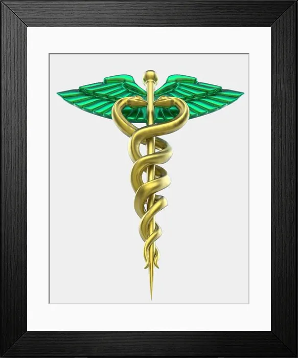 Framed Print : Caduceus. Medicine symbol isolated on background. Ideal for large publications or printing. 3d rendering - illustration