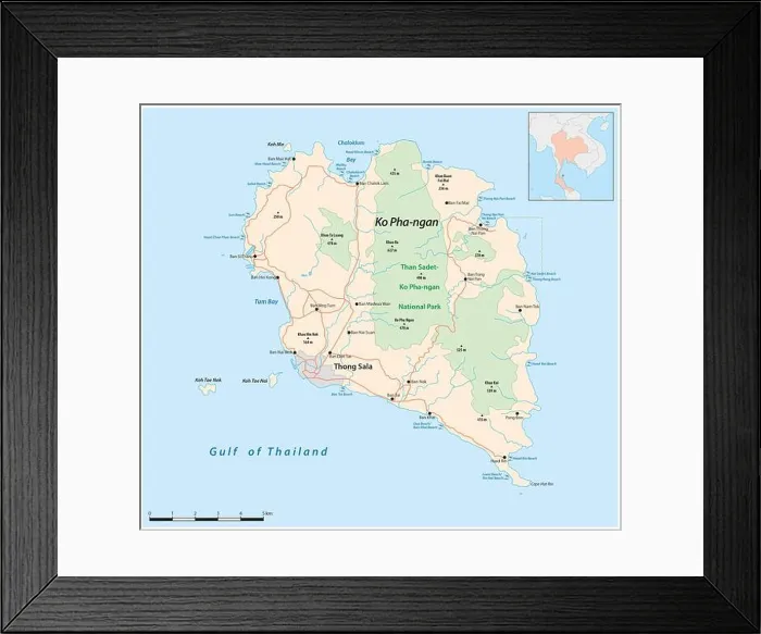 Framed Print : Vector road map of the Thai island of Ko Pha-ngan
