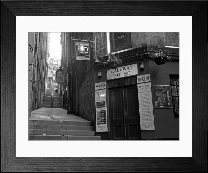 Framed Print : Halfway House Pub, Fleshmarket Close, Edinburgh City, Scotland, UK in Monochrome Framed Print : Halfway House Pub, Fleshmarket Close, Edinburgh City, Scotland, UK in Monochrome