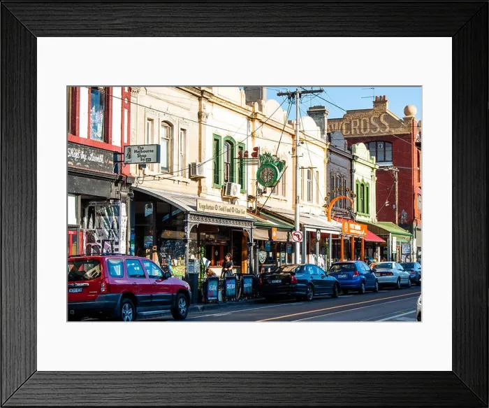 Framed Print : Street scene, Brunswick Street, Fitzroy, Victoria, Australia Framed Print : Street scene, Brunswick Street, Fitzroy, Victoria, Australia
