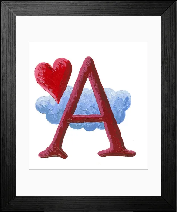 Framed Print : Acrylic illustration of letter A with heart and cloud Framed Print : Acrylic illustration of letter A with heart and cloud