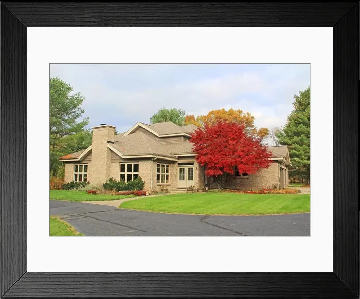 Framed Print : Single Family Brick Contemporary Home Framed Print : Single Family Brick Contemporary Home