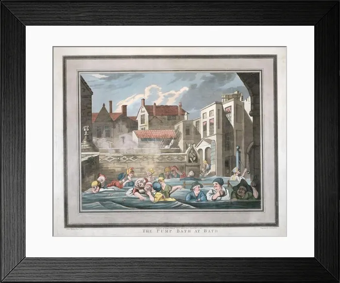 Framed Print : A funny humorous print coloured engraving of The Pump Room Bath England Framed Print : A funny humorous print coloured engraving of The Pump Room Bath England