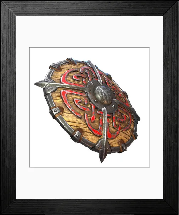 Framed Print : Fantasy round viking wooden shield on an isolated background. 3d illustration Framed Print : Fantasy round viking wooden shield on an isolated background. 3d illustration