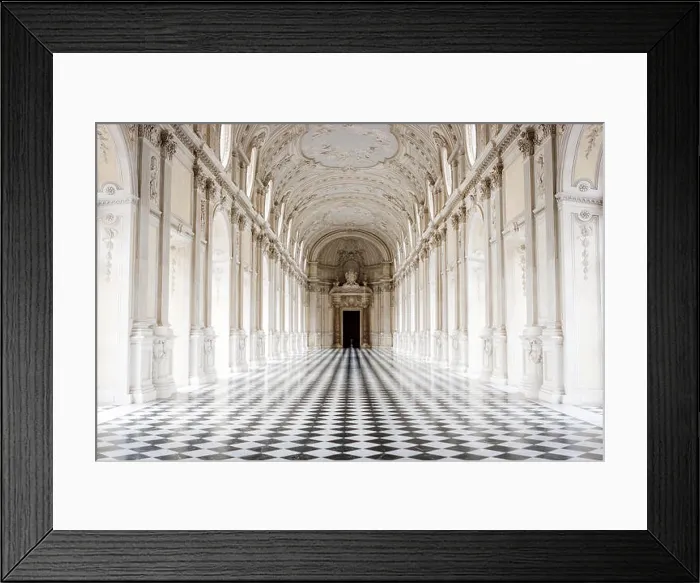 Framed Print : The Galleria Grande with its famous checkered floor, Venaria Reale Palace, Turin, Italy Framed Print : The Galleria Grande with its famous checkered floor, Venaria Reale Palace, Turin, Italy